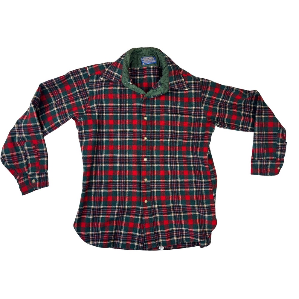 Vintage Pendleton Tartan Plaid‎ Wool Flannel Shirt Mens Red Green Made in USA S?